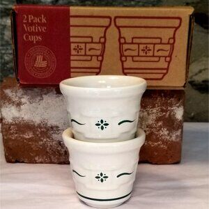 NIB VTG Longaberger Pottery Votive Condiment Cups Woven Traditions Heritage Gree